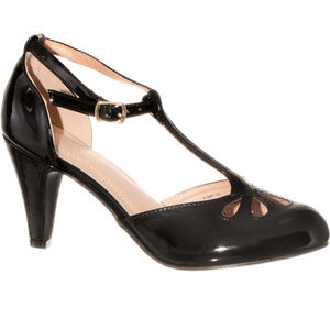 Vintage Pinup T-Strap Heels Pumps Black Patent